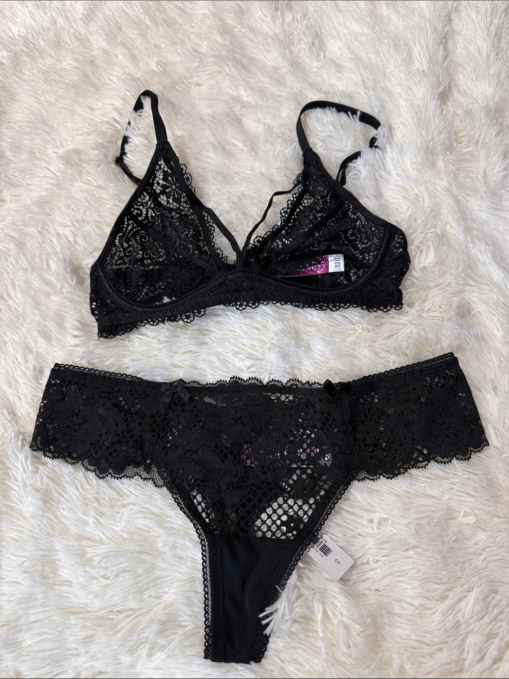 Adore Me Black Lace Bralette & Lace Bikini Panty Set